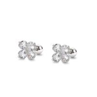 925 Sterling Silver Stud Earring silver color plated micro pave cubic zirconia & for woman Sold By Pair