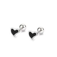 925 Sterling Silver Stud Earrings, Heart, silver color plated, for woman & epoxy gel, 3.70x4.40mm, Sold By Pair