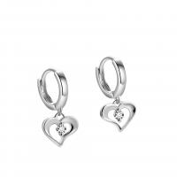 Huggie Hoop Drop Earring, 925 Sterling Silver, Heart, plated, for woman & with rhinestone & hollow, more colors for choice, 7.80x16mm, Sold By Pair