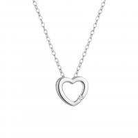 925 Sterling Silver Necklaces Heart plated for woman & with rhinestone & hollow Length Approx 17.7 Inch Sold By PC