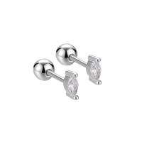 925 Sterling Silver Stud Earrings plated for woman & with rhinestone Approx 4mm Sold By Pair