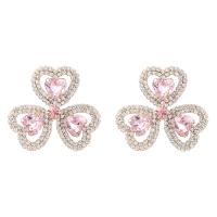 Rhinestone Earring Zinc Alloy with Glass Rhinestone Heart gold color plated for woman & with rhinestone & hollow nickel lead & cadmium free Sold By Pair