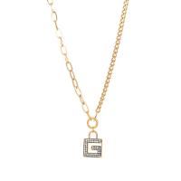 Stainless Steel Jewelry Necklace 304 Stainless Steel Letter G Vacuum Ion Plating Unisex & with rhinestone & hollow Length Approx 18.1 Inch Sold By PC