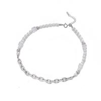 Stainless Steel Jewelry Necklace, 304 Stainless Steel, with Crystal & Glass Pearl, with 1.96inch extender chain, fashion jewelry & Unisex, original color, Length:Approx 17.7 Inch, Sold By PC
