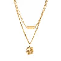 Stainless Steel Jewelry Necklace 304 Stainless Steel Vacuum Ion Plating Double Layer & Unisex & with rhinestone gold Length Approx 18.1 Inch Sold By PC