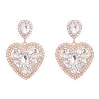 Rhinestone Earring Zinc Alloy with Glass Rhinestone Heart plated for woman & with rhinestone nickel lead & cadmium free Sold By Pair