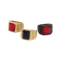 Палец кольцо из нержавеющей стали, Нержавеющая сталь 304, с Стеклянный, Геометрический узор, разный размер для выбора & Мужский, Много цветов для выбора, размер:7-13, продается PC