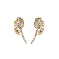 ottone orecchino a sostegno, Rose, placcato color oro, Micro spianare cubic zirconia & per la donna, 6.50x18mm, Venduto da coppia