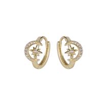 Brass Lever Back Earring Moon and Star gold color plated micro pave cubic zirconia & for woman Sold By Pair