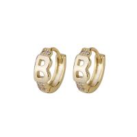 Brass Lever Back Earring, Letter B, gold color plated, micro pave cubic zirconia & for woman & hollow, 4x11mm, Sold By Pair