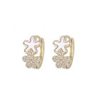 Brass Lever Back Earring with Shell gold color plated micro pave cubic zirconia & for woman & hollow Sold By Pair