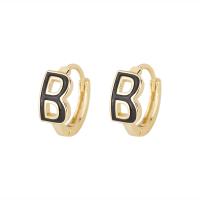 Brass Huggie Hoop Earring Letter B gold color plated for woman & enamel & hollow Sold By Pair