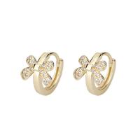 Brass Lever Back Earring, Bowknot, gold color plated, micro pave cubic zirconia & for woman, 9.50x11.50mm, Sold By Pair