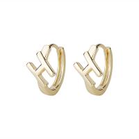 Brass Huggie Hoop Earring Letter H gold color plated for woman Sold By Pair