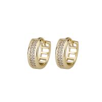 Brass Huggie Hoop Earring gold color plated micro pave cubic zirconia & for woman & hollow Sold By Pair