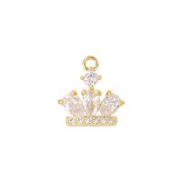 Cubic Zirconia Micro Pave Brass Pendant, Crown, gold color plated, micro pave cubic zirconia & for woman, 12x10mm, Sold By PC