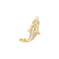 Cubic Zirconia Micro Pave Brass Pendant, Fish, gold color plated, micro pave cubic zirconia & for woman, more colors for choice, 16x8mm, Sold By PC
