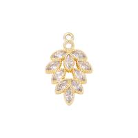 Cubic Zirconia Micro Pave Brass Pendant Leaf gold color plated micro pave cubic zirconia & for woman Sold By PC