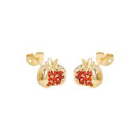 Boucles d'oreilles en laiton zircon cubique pavent, Grenat, Placage de couleur d'or, pavé de micro zircon & pour femme, 10.50x10mm, Vendu par paire