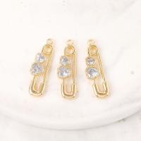 Cubic Zirconia Micro Pave Brass Pendant Paper Clip gold color plated micro pave cubic zirconia & for woman & hollow Sold By PC