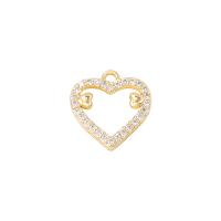 Cubique Pendentif en laiton zircon pavent, coeur, Placage de couleur d'or, pavé de micro zircon & pour femme & creux, 12x11mm, Vendu par PC