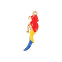 Messing Schmuck Anhänger, Papagei, goldfarben plattiert, für Frau & Emaille, farbenfroh, 7x23mm, verkauft von PC