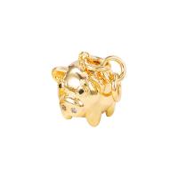 Cubic Zirconia Micro Pave Brass Pendant, Pig, gold color plated, micro pave cubic zirconia, 9x12mm, Sold By PC