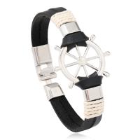 Cowhide Bracelet with Linen & Zinc Alloy handmade fashion jewelry & Unisex black 3.6*1cm Length Approx 8.27 Inch Sold By PC
