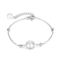 Stainless Steel Jewelry Bracelet 304 Stainless Steel with Plastic Pearl with 1.77inch extender chain Vacuum Ion Plating fashion jewelry & for woman 11.5mm Length Approx 6.69 Inch Sold By PC