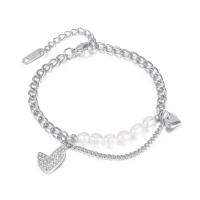Stainless Steel Jewelry Bracelet 304 Stainless Steel with Freshwater Pearl with 1.57inch extender chain Vacuum Ion Plating fashion jewelry & micro pave cubic zirconia & for woman Length Approx 6.69 Inch Sold By PC