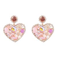 Acrylic Jewelry Earring Zinc Alloy with Resin & Acrylic Heart fashion jewelry & for woman & with glass rhinestone & with rhinestone pink Sold By Pair
