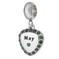 Stainless Steel European Pendants, 316 Stainless Steel, Triangle, Unisex & enamel & with rhinestone, green, 12x23x2.50mm, Hole:Approx 5mm, Sold By PC