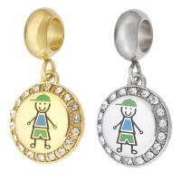 Stainless Steel European Pendants 316 Stainless Steel Flat Round Vacuum Ion Plating Unisex & enamel & with rhinestone Approx 5mm Sold By PC