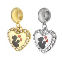 Stainless Steel European Pendants, 316 Stainless Steel, Heart, Vacuum Ion Plating, Unisex & enamel & with rhinestone, more colors for choice, 13x22x2.50mm, Hole:Approx 5mm, Sold By PC
