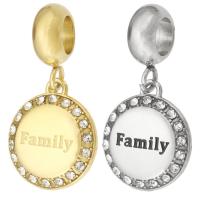 Stainless Steel European Pendants, 316 Stainless Steel, Flat Round, Vacuum Ion Plating, Unisex & enamel & with rhinestone, more colors for choice, 12x24x2.50mm, Hole:Approx 5mm, Sold By PC