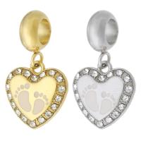 Stainless Steel European Pendants 316 Stainless Steel Heart Vacuum Ion Plating Unisex & enamel & with rhinestone Approx 5mm Sold By PC