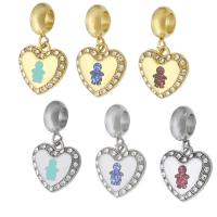 Stainless Steel European Pendants, 316 Stainless Steel, with Opal, Heart, Vacuum Ion Plating, Unisex & enamel & with rhinestone, more colors for choice, 13x22.50x2.50mm, Hole:Approx 5mm, Sold By PC