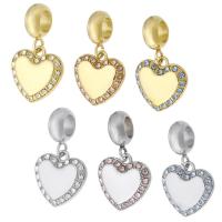 Stainless Steel European Pendants, 316 Stainless Steel, Heart, Vacuum Ion Plating, Unisex & with rhinestone, more colors for choice, 13x23x2.50mm, Hole:Approx 5mm, Sold By PC