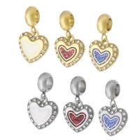 Stainless Steel European Pendants 316 Stainless Steel with Opal Heart Vacuum Ion Plating Unisex & enamel & with rhinestone Approx 5mm Sold By PC
