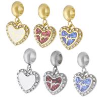 Stainless Steel European Pendants 316 Stainless Steel with Opal Heart Vacuum Ion Plating Unisex & with rhinestone Approx 5mm Sold By PC