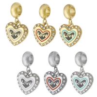 Stainless Steel European Pendants 316 Stainless Steel Heart Vacuum Ion Plating Unisex & enamel & with rhinestone Approx 5mm Sold By PC