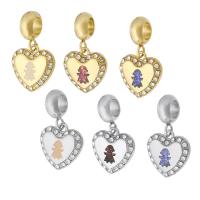 Stainless Steel European Pendants, 316 Stainless Steel, with Opal, Heart, Vacuum Ion Plating, Unisex & enamel & with rhinestone, more colors for choice, 13x22.50x2.50mm, Hole:Approx 5mm, Sold By PC