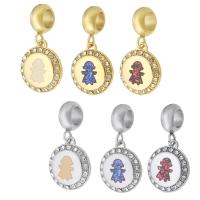 Stainless Steel European Pendants 316 Stainless Steel with Opal Flat Round Vacuum Ion Plating Unisex & enamel & with rhinestone Approx 5mm Sold By PC