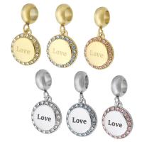 Stainless Steel European Pendants, 316 Stainless Steel, Flat Round, Vacuum Ion Plating, Unisex & enamel & with rhinestone, more colors for choice, 12x24x2.50mm, Hole:Approx 5mm, Sold By PC