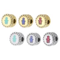 Stainless Steel Large Hole Beads, 316 Stainless Steel, with Opal, Flat Round, Vacuum Ion Plating, DIY & enamel & with rhinestone, more colors for choice, 12x12x8.50mm, Hole:Approx 4mm, Sold By PC