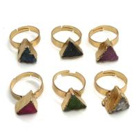 Messing Open -Finger-Ring, mit Eisquarz Achat, Dreieck, goldfarben plattiert, Modeschmuck, keine, frei von Nickel, Blei & Kadmium, 8x10-10x14mm, verkauft von PC