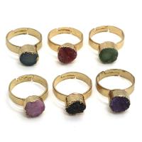 Brass Open Finger Ring with Ice Quartz Agate Round gold color plated fashion jewelry nickel lead & cadmium free 10mm Sold By PC