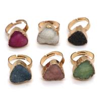 Brass Open Finger Ring, with Ice Quartz Agate, Triangle, gold color plated, fashion jewelry, more colors for choice, nickel, lead & cadmium free, 15-20mm, Sold By PC