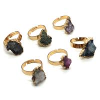 Brass Open Finger Ring, with Ice Quartz Agate, irregular, plated, fashion jewelry, more colors for choice, nickel, lead & cadmium free, 10x12-15x20mm, Sold By PC