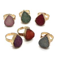 Brass Open Finger Ring, with Ice Quartz Agate, Teardrop, gold color plated, fashion jewelry, more colors for choice, nickel, lead & cadmium free, 15x20mm, Sold By PC